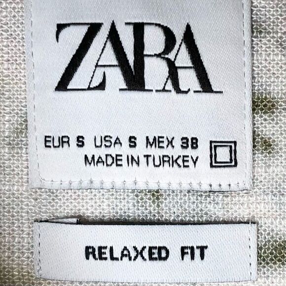 Zara Relaxed Fit Abstract Floral Shirt Sleeve Shirt in Pale Golds/Green Men’s S - Picture 5 of 6